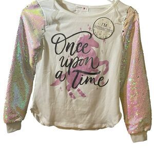 Beautees Unicorn Long Sleeve Shirt - White & Pink
